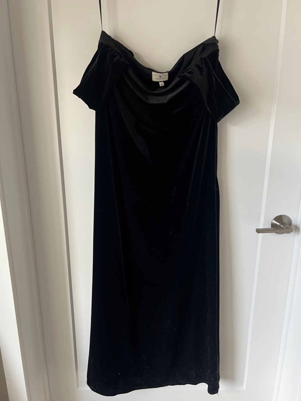 Tuckernuck Classic Black Velvet Off Shoulder Slip Dress